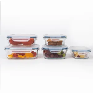 Anko Leak-Proof Glass Storage Containers with Lockable Lids | Glass Lunch Boxes/Containers with Spill-Proof Polypropylene Lid (5-Piece Lunch Box Set)