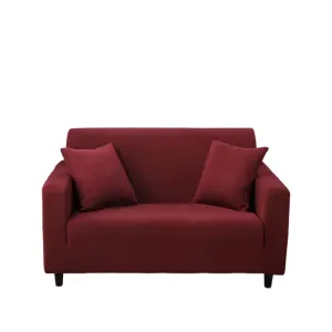 Anyhouz 2 Seater Sofa Cover Plain Wine Red Style and Protection For Living Room Sofa Chair Elastic Stretchable Slipcover