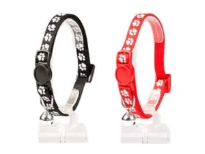 Cat Collar Paws Nylon 20-30Cm / 10Mm Black/Red