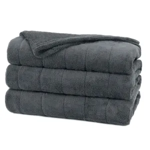 classic Channeled Velvet Plush Electric Heated Warming Blanket King Slate Gray